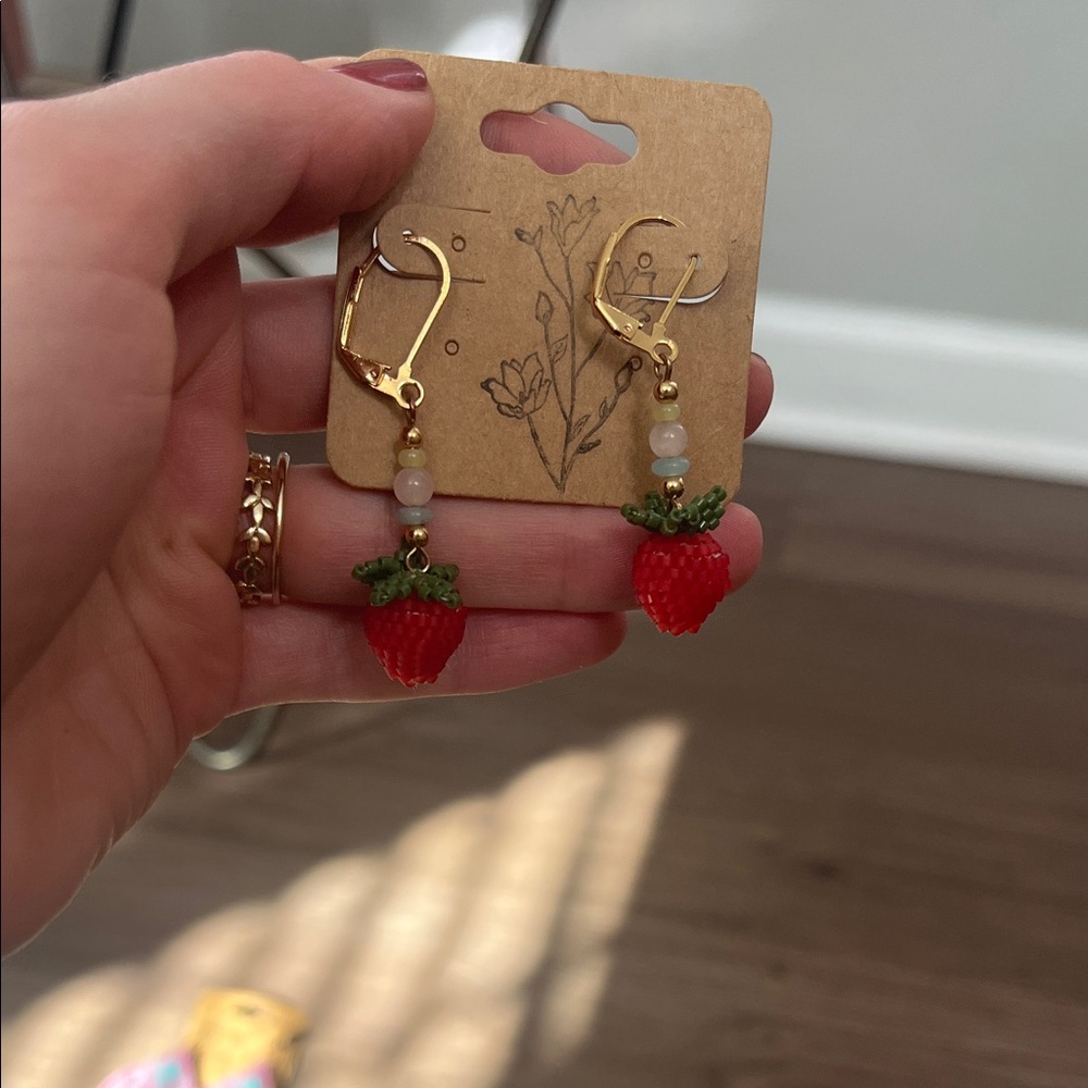 Red Strawberry Beaded Earrings